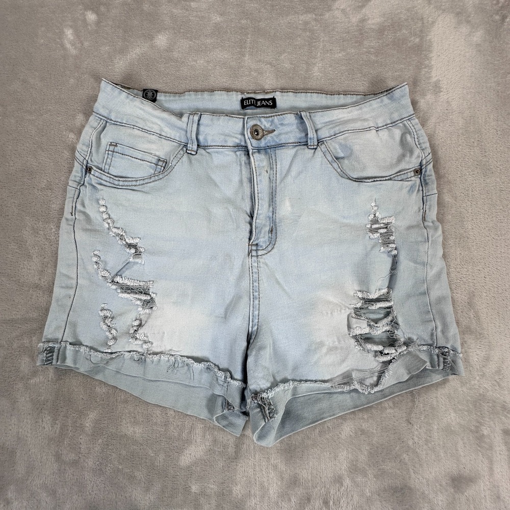 Elite Jeans Cut Off Shorts Womens Size 11 / 30 Blue Denim Distressed Stretch